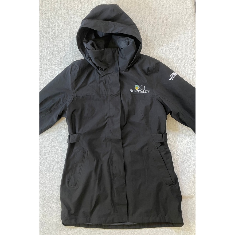 The North Face Womens XL City Trench Coat Black DryVent Waterproof Hooded Jacket